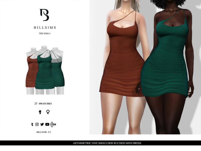 Sims 4 Asymmetric One Shoulder Ruched Mini Dress by Bill Sims at TSR