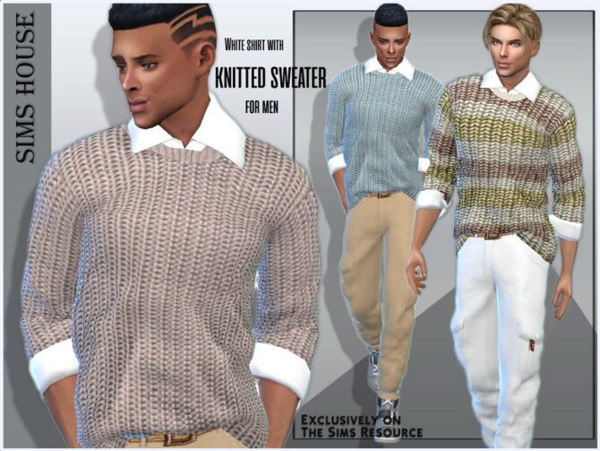 Sims 4 White shirt with knitted sweater for men by Sims House at TSR