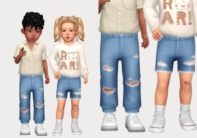 Sims 4 Destroyed jeans & distressed shorts at Casteru