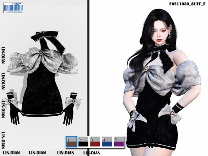 Sims 4 Velvet dress and gloves by LIN DIAN at TSR