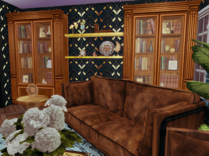 Sims 4 White Wine Art Deco Library by GenkaiHaretsu at TSR
