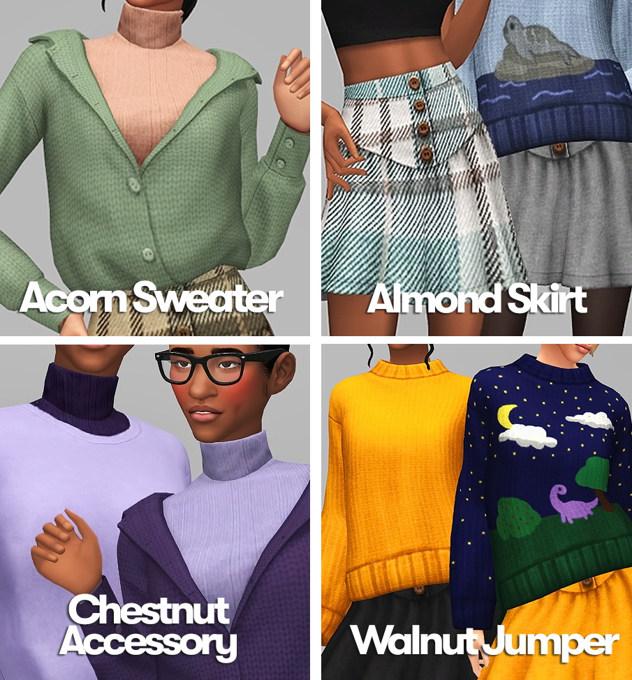 Nuts cozy set of sweaters and skirts at Saurus Sims » Sims 4 Updates