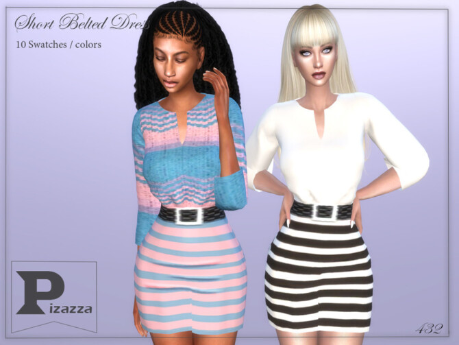 Sims 4 Short Belted Dress by pizazz at TSR