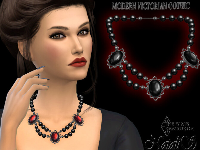 Sims 4 Modern Victorian Ghotic Beaded necklace by NataliS at TSR