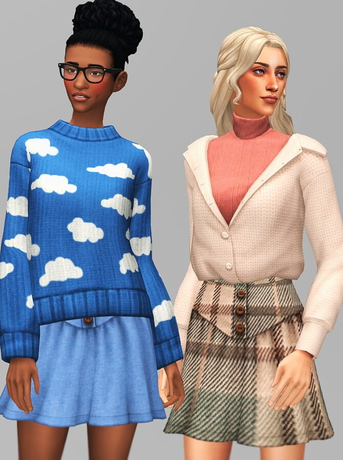 Sims 4 Nuts cozy set of sweaters and skirts at Saurus Sims