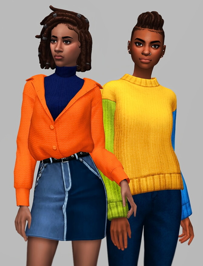 Sims 4 Nuts cozy set of sweaters and skirts at Saurus Sims