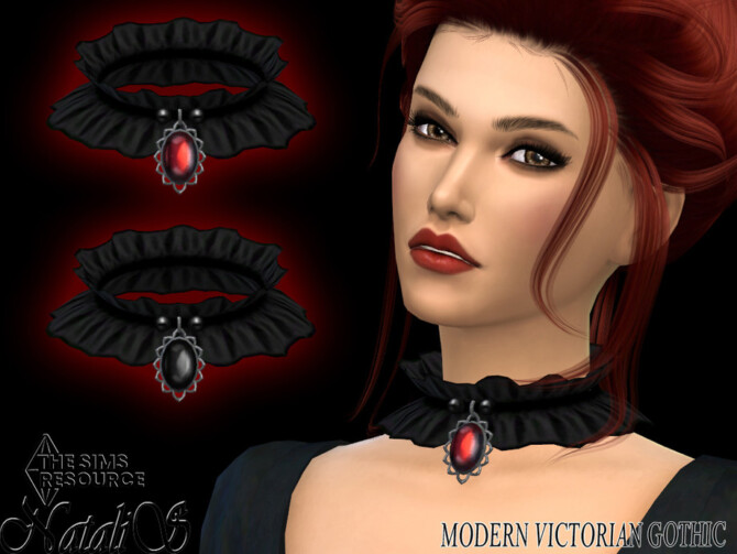 Sims 4 Modern Victorian Gothic frill choker by NataliS at TSR