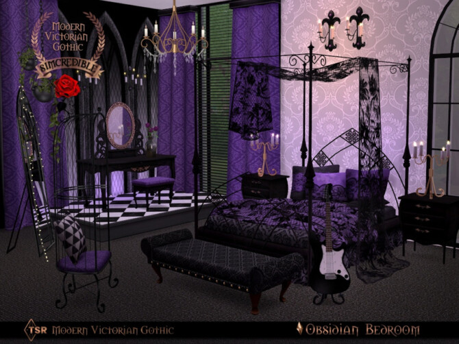 Sims 4 Modern Victorian Gothic   Obsidian Bedroom by SIMcredible! at TSR