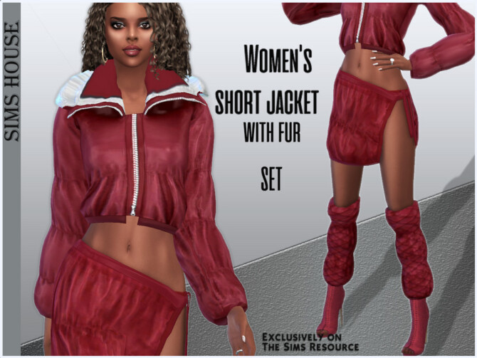 Sims 4 Womens short jacket with fur by Sims House at TSR