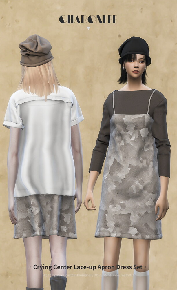 Sims 4 Crying Center Lace up Apron Dress Set at Charonlee