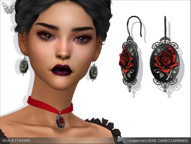 Sims 4 Victorian Gothic Rose Cameo Earrings by feyona at TSR