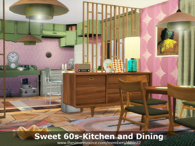 Sims 4 Sweet 60s Kitchen and Dining by dasie2 at TSR