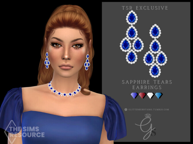 Sims 4 Sapphire Tears Earrings by Glitterberryfly at TSR
