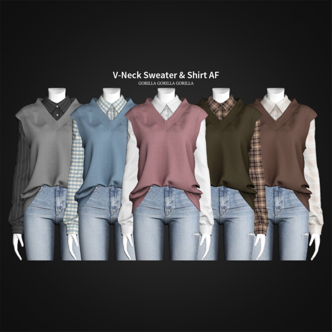 Sims 4 V Neck Sweater & Shirt AF at Gorilla