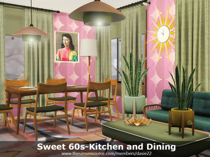 Sims 4 Sweet 60s Kitchen and Dining by dasie2 at TSR