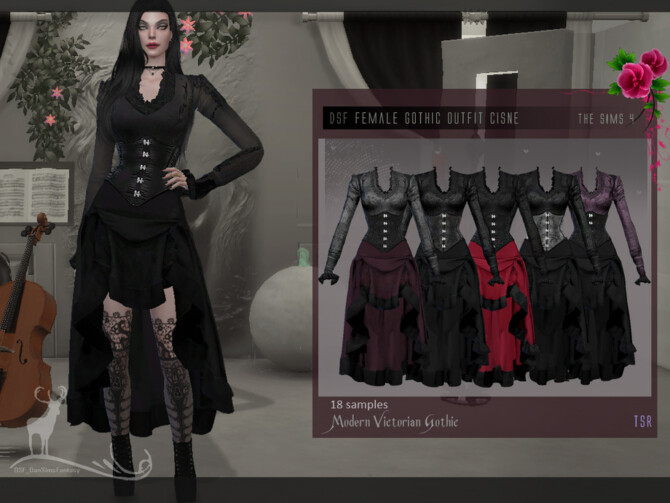 Sims 4 Modern Victorian Gothic  Female gothic outfit Cisne by DanSimsFantasy at TSR