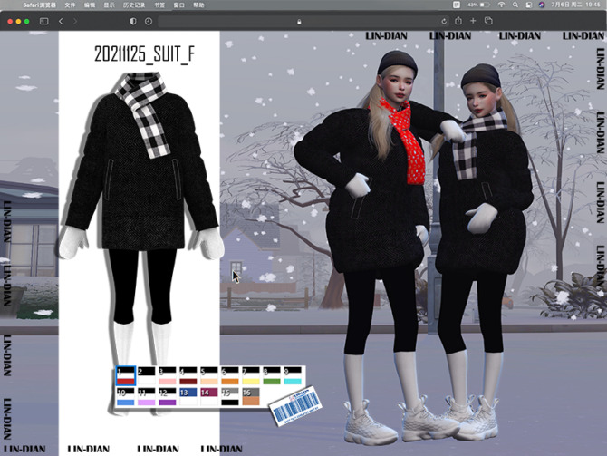 Sims 4 Cotton jacket scarf and gloves by LIN DIAN at TSR
