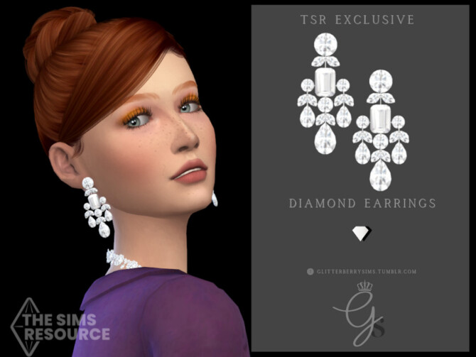 Sims 4 Diamond Earrings by Glitterberryfly at TSR