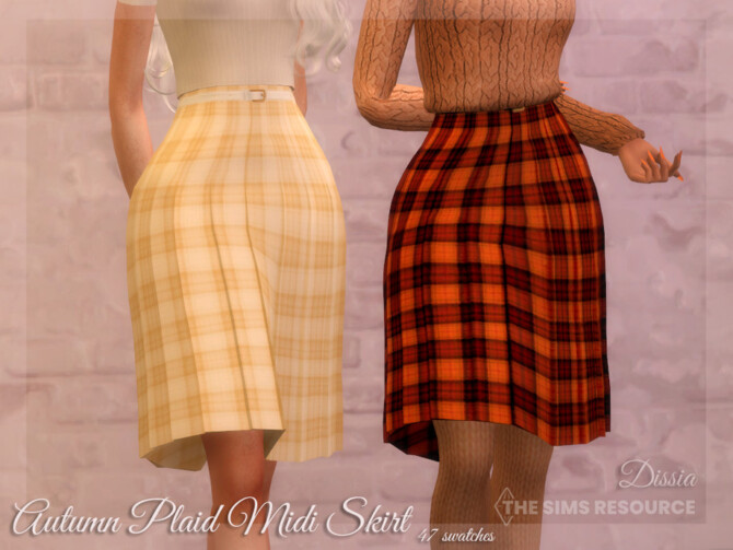 Sims 4 Autumn Plaid Midi Skirt by Dissia at TSR