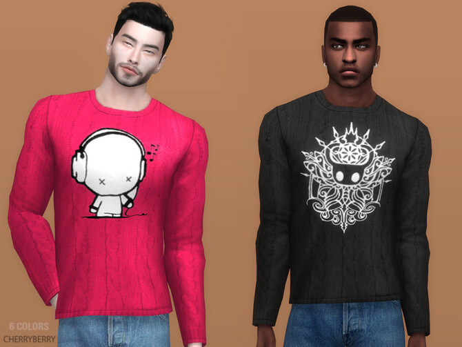 Sims 4 Cory   Graphic Sweater by CherryBerrySim at TSR