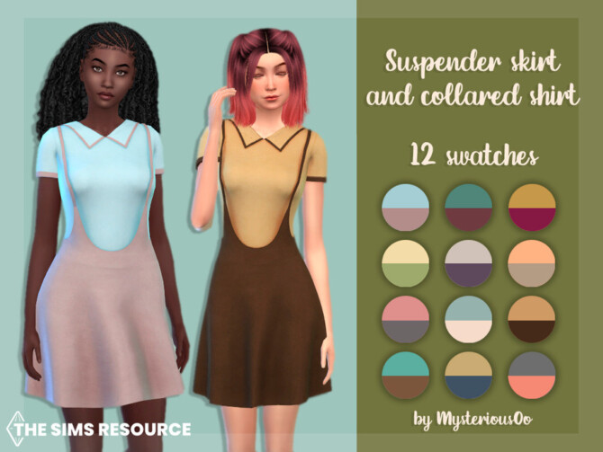 Sims 4 Suspender skirt and collared shirt by MysteriousOo at TSR