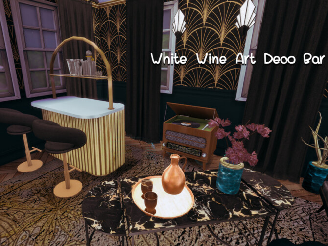 Sims 4 White Wine Art Deco Bar by GenkaiHaretsu at TSR