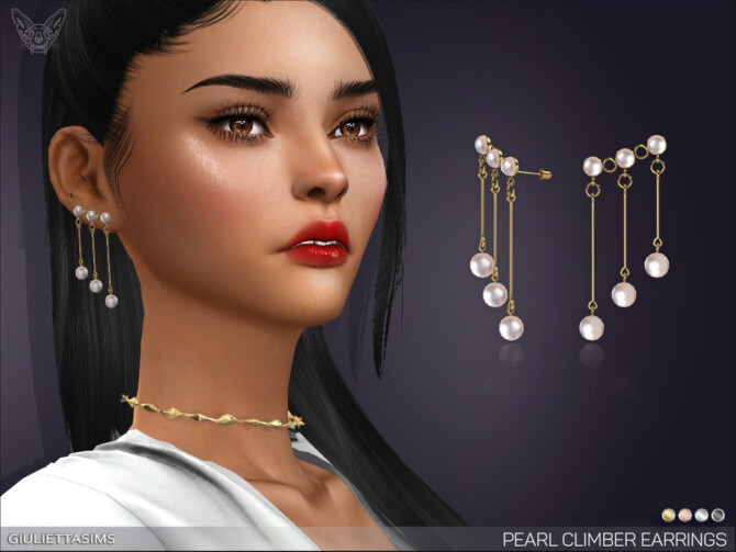 Sims 4 Pearl Climber Earrings by feyona at TSR