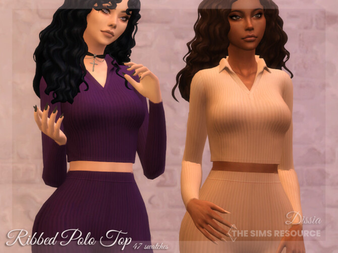 Sims 4 Ribbed Polo Top by Dissia at TSR