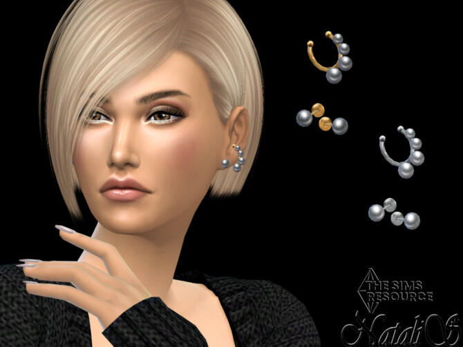 Sims 4 Graduated pearl cuff with stud earrings by NataliS at TSR
