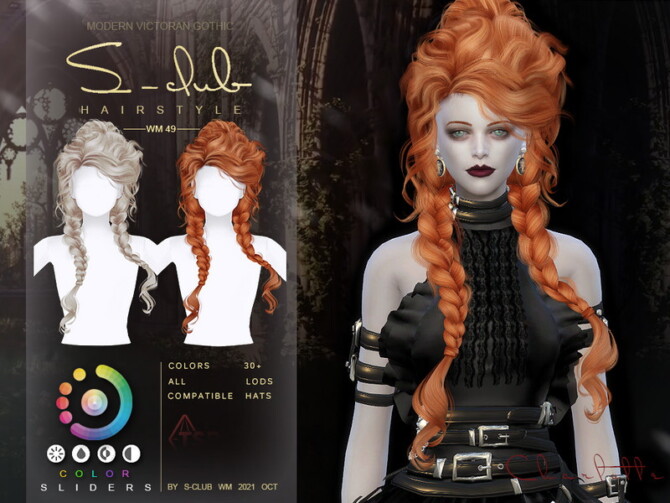 Sims 4 Modern Victorian Gothic Braid long curly hair by S Club at TSR