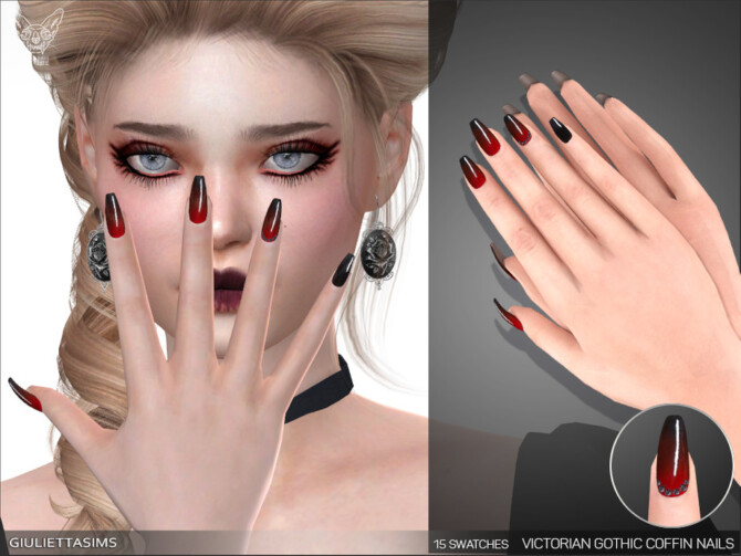 Sims 4 Victorian Gothic Nails by feyona at TSR