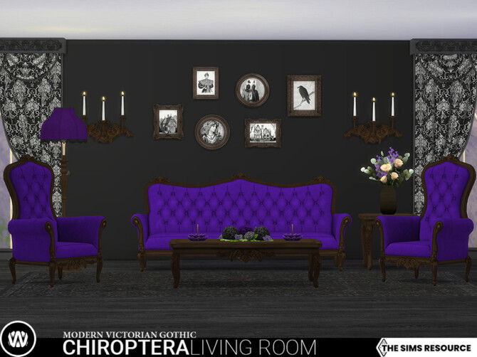 Sims 4 Modern Victorian Gothic   Chiroptera Living Room by wondymoon at TSR