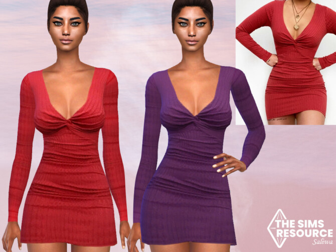 Sims 4 Long Sleeve Front Smocked Autumn Dresses by Saliwa at TSR