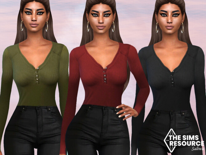 Sims 4 Front Button Long Sleeve Tops by Saliwa at TSR