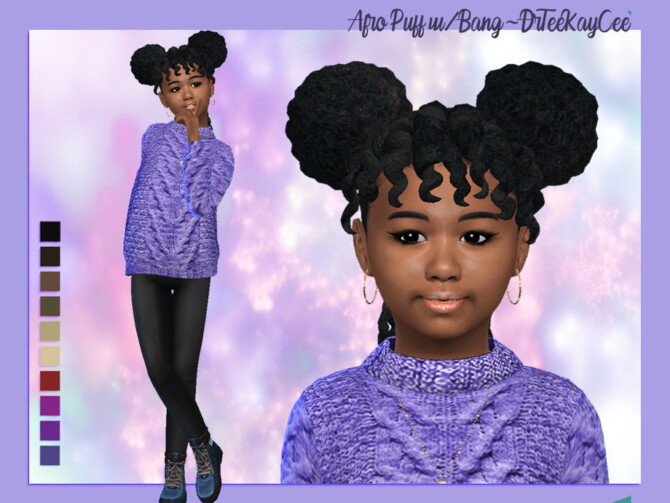 Sims 4 Afro Puffs with Twisty Bangs   Child by drteekaycee at TSR