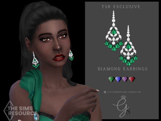 Sims 4 Emerald Drop Earrings by Glitterberryfly at TSR