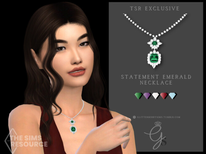 Sims 4 Statement Emerald Necklace by Glitterberryfly at TSR
