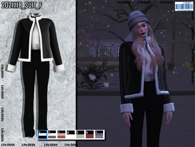 Sims 4 Fleece leather coat and trousers by LIN DIAN at TSR