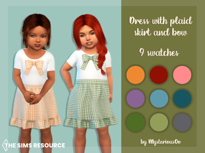 Sims 4 Dress with plaid skirt and bow by MysteriousOo at TSR