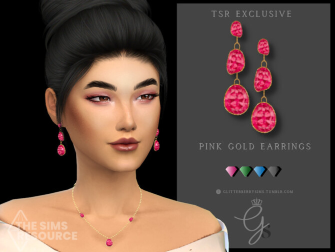 Sims 4 Pink Gold Earrings by Glitterberryfly at TSR
