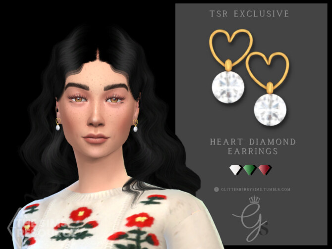 Sims 4 Heart Diamond Earrings by Glitterberryfly at TSR