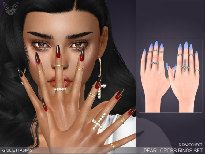 Sims 4 Pearl Cross Rings Set by feyona at TSR