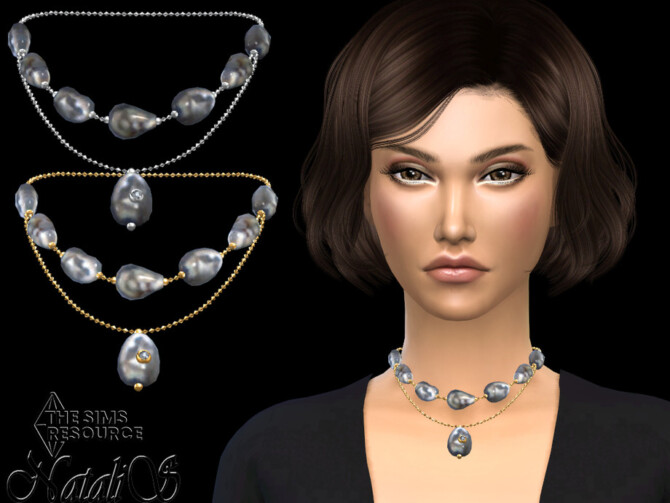 Sims 4 Baroque pearl double necklace by NataliS at TSR