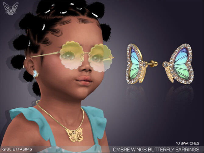Sims 4 Ombre Wings Butterfly Earrings For Toddlers by feyona at TSR