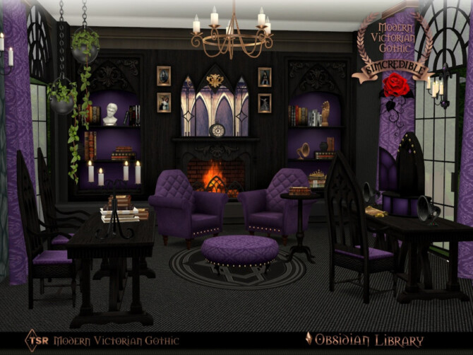 Modern Victorian Gothic - Obsidian Library by SIMcredible! at TSR » Sims 4  Updates