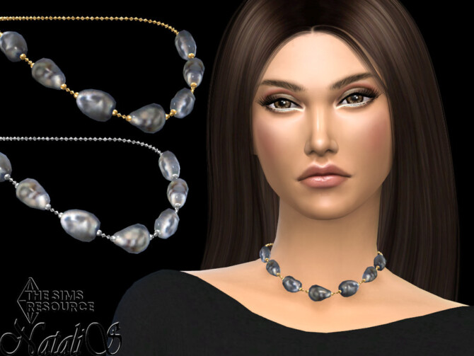Sims 4 Baroque pearl short necklace by NataliS at TSR