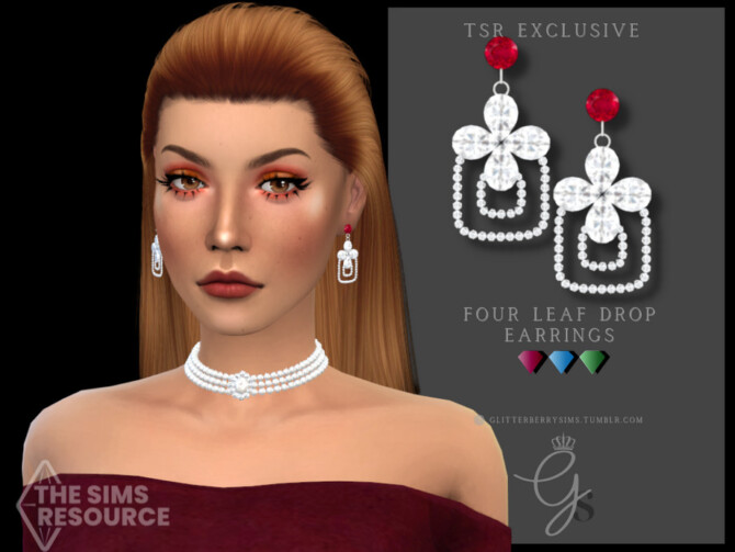Sims 4 Four leaf drop earrings by Glitterberryfly at TSR