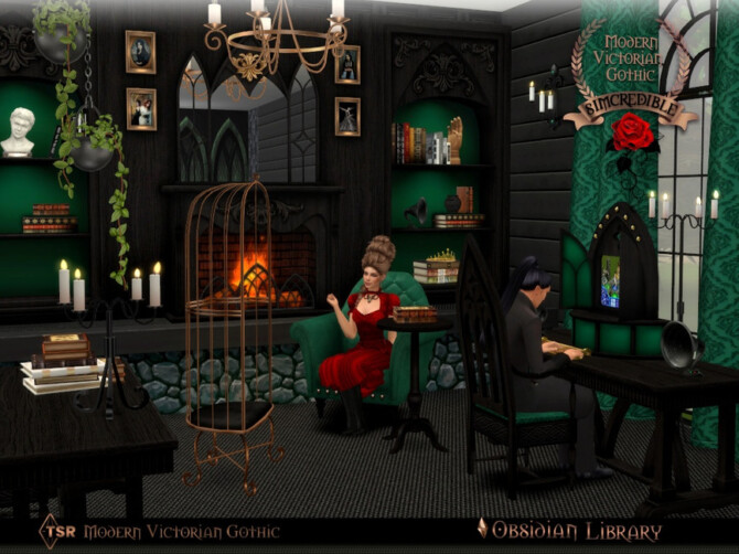 Sims 4 Modern Victorian Gothic   Obsidian Library by SIMcredible! at TSR