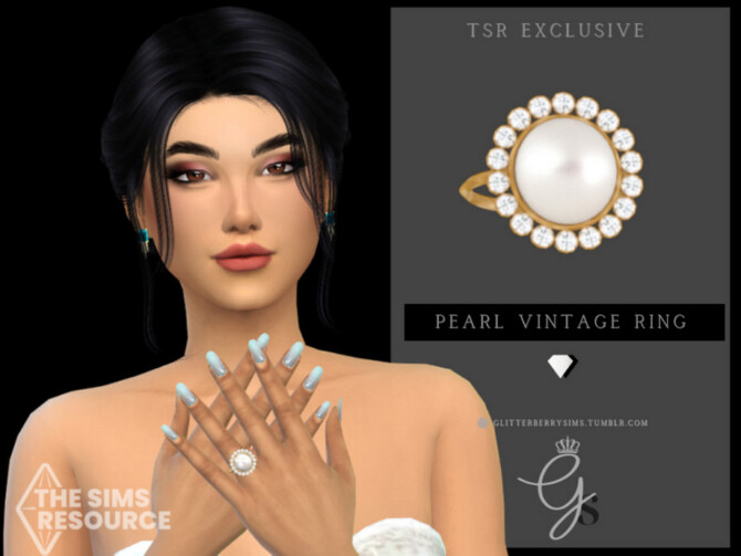 Sims 4 Vintage Pearl Engagement Ring by Glitterberryfly at TSR