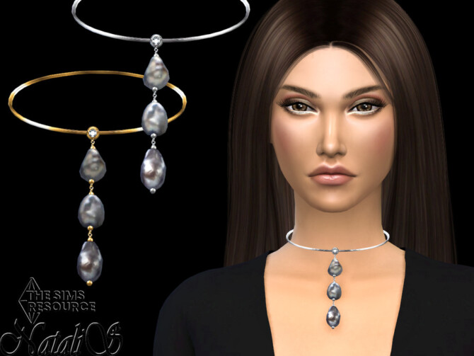 Sims 4 Baroque pearl pendant choker by NataliS at TSR
